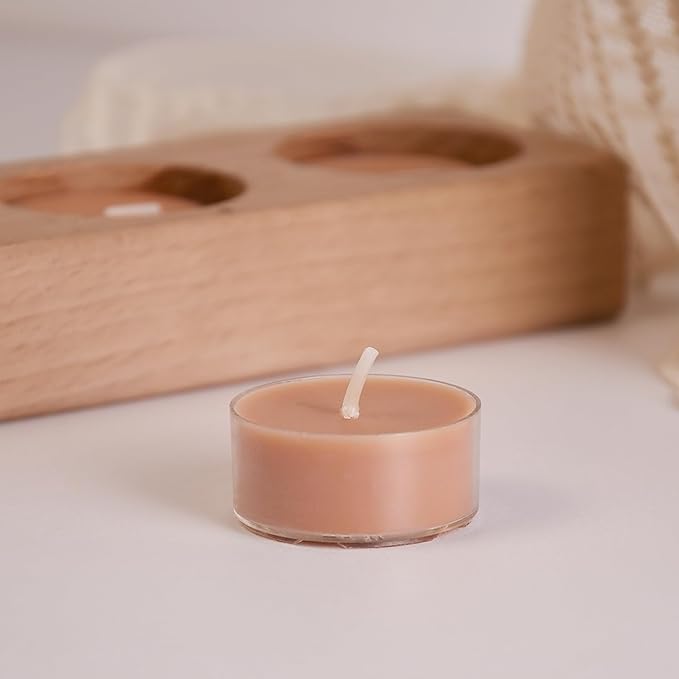 DEYBBY Natural Velvet Wood Scented Soy Wax Tealight Candles Bulk, Aromatherapy Luxury Tea Candle Set of 12-4 Hour Burning Great Gift