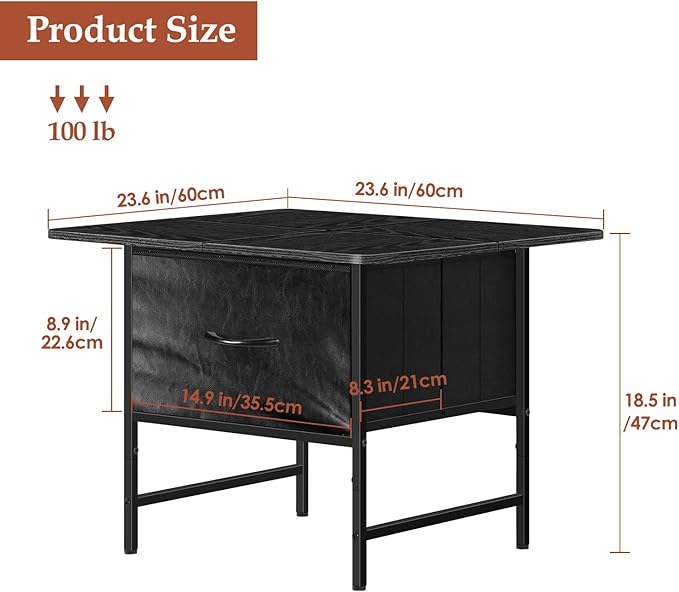 Black Coffee Tables for Living Room Modern Square Coffee Table with 2 Storage Drawers Small Coffee Tables for Small Spaces Wooden Center Table for Living Room Bedroom Guest Room