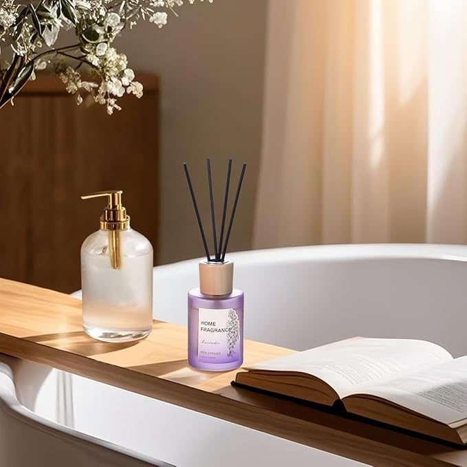 Reed Diffuser - Lavender 4.06oz (120ml) 1 Pack Essential Oil Reed Diffuser Set with 8 Sticks, Long Lasting Fragrance for Home, Bathroom, Bedroom, Room, Decor