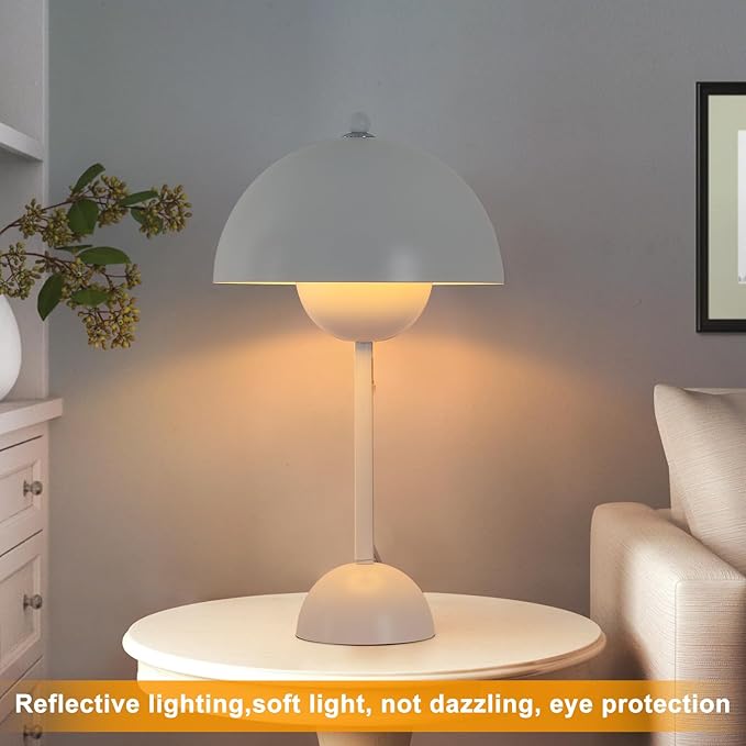 COSYLUX Modern Small Table Lamp for Bedroom, Cute Dome Shade Reflecting Light Reading Lamp for Living Room, Kid's Room, Study, Office, Beside Bedside Nightstand Desk Lamp(White)