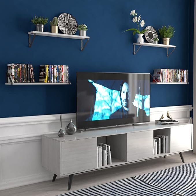 Wallniture Ponza Shelves for Bathroom Over Toilet Storage, 24" White Floating Shelves for Wall, Wall Bookshelves Living Room Bedroom Decor Set of 4