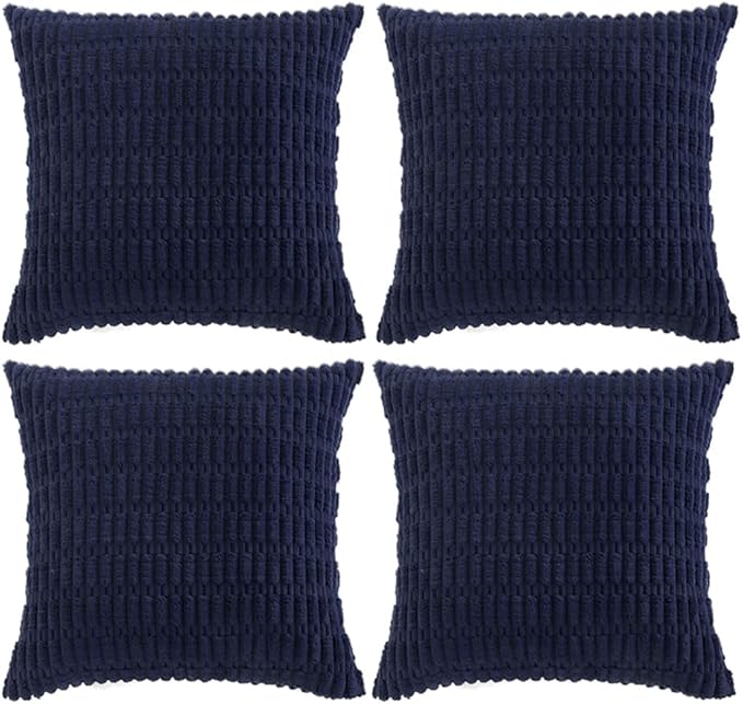 Fancy Homi 4 Packs Navy Blue Decorative Throw Pillow Covers 18x18 Inch for Living Room Couch Bed Sofa, Rustic Modern Farmhouse Boho Home Decor, Soft Plush Corduroy Square Cute Cushion Case 45x45 cm