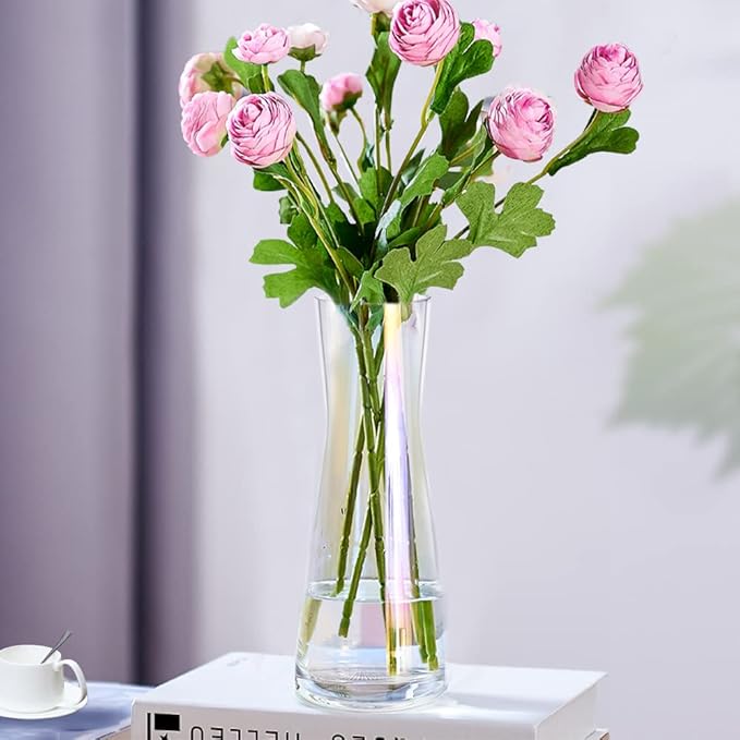 Aoderun Flower Vase for Decor 10" Clear Glass Vase for Centerpieces Large Vases for Flowers Dried Flower Home Decor Living Room Kitchen Office Wedding(Iridescent Clear)