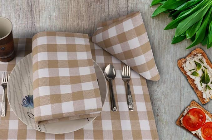 Urban VillaPlacemats for Dining Table 100% Cotton Placemats 14''x20'' Over Sized Tablemats Set of 6 Placemats Taupe/White Buffalo Check Tablemats for Family Dinners Wedding PartiesPlacemats