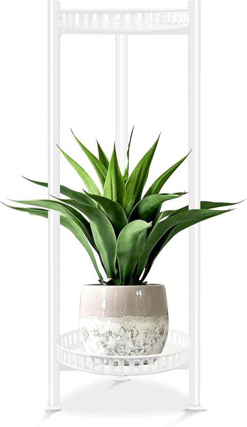 Plant Stand Indoor Outdoor, 30'' Tall Plant Stand, 2 Tier Metal Plant Shelf, Heavy Duty Display Rack White Flower Stands for Living Room, Corner, Deck