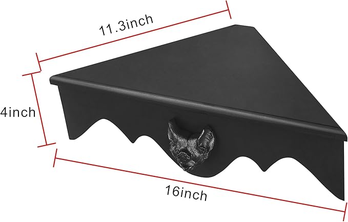 Bat Corner Shelf Set of 2, Black Flying Bat Floating Corner Shelf, Wood Wall Mounted Storage Shelves, Gothic Home Decor for Bedroom, Kitchen, Living Room, Bathroom, Office and More…