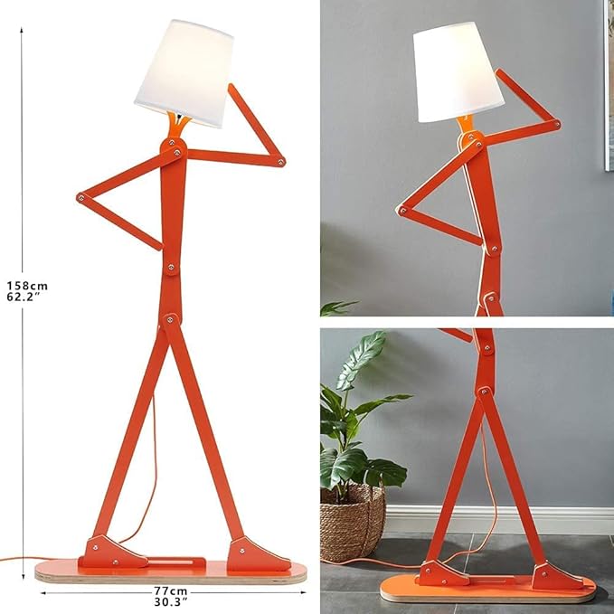 Cool Creative Floor Lamps Wood Tall Decorative Corner Reading Standing Swing Arm Light for Living Room Bedroom Office Farmhouse Kids Gift Idea- with LED Bulb (Oran Orange)