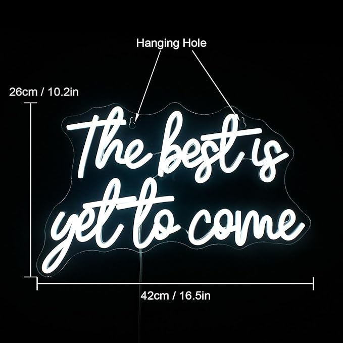 The Best Is Yet to Come Neon Sign White Letter Led Neon Lights for Wall Decor Usb Word Light Up Signs for Bedroom Home Bar Wedding Birthday Party Kids Room Teens Gifts