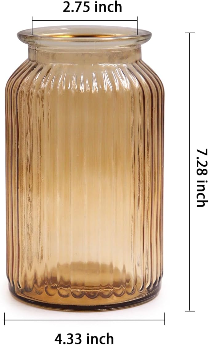 OFFIDIX Glass Vase,7.3 * 4.3in Vertical Line Geometric Faceted Design Flower Vase
