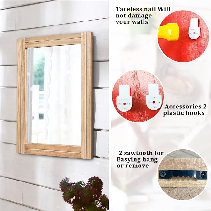 AAZZKANG Rustic Mirrors for Wall with Rectangular Wood Frame Decorative for Farmhouse Bedroom Bathroom Living Room Home Office