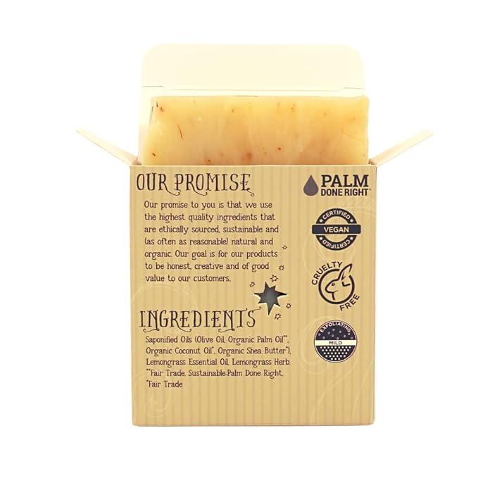 Varina Organic Lemongrass Bar Soap - Gentle Cleansing for Sensitive Skin, Herbal and Mint - 3 Pack