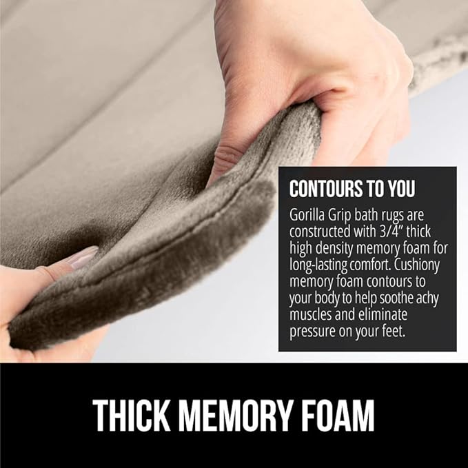 GORILLA GRIP Memory Foam Bath Mat, Soft Absorbent US Designed Bathroom Rug, Gripping Dots Machine Washable Bathmat, Cushioned Floor Mats, Shower Sink Rugs Room Décor Accessories, 24x17 Taupe