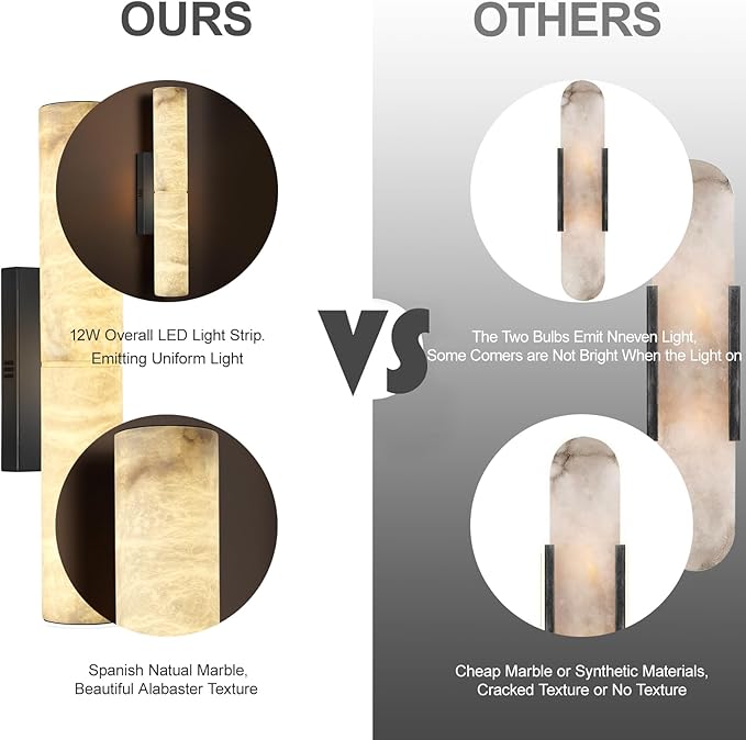 Bronze Alabaster Wall Sconces, 20" Natural Marble Wall Sconce, Hardwired Black Wall Sconces Indoor, Stone Wall Sconce Dimmable, Alabaster Wall Lamp for Living Room, Bathroom, Bedroom, Stair-Upgraded
