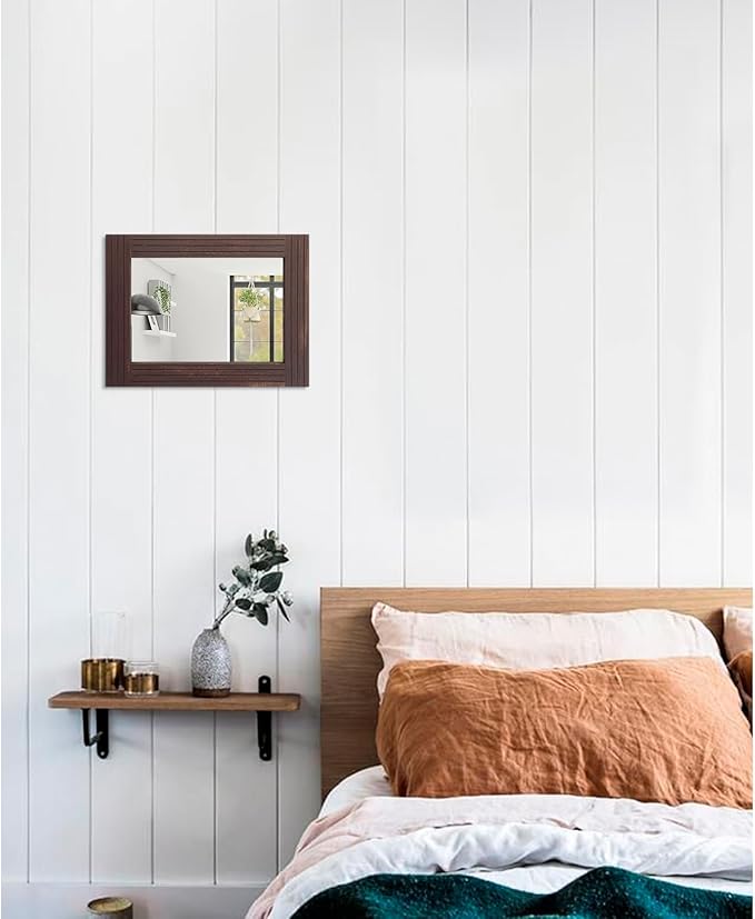 Mirrors for Wall Rustic Wooden Frame Rectangle Mirror Vintage Hanging Mirror for Bedroom Bathroom Living Room Farmhouse Wall Decor Brown Small 16" x 12 "