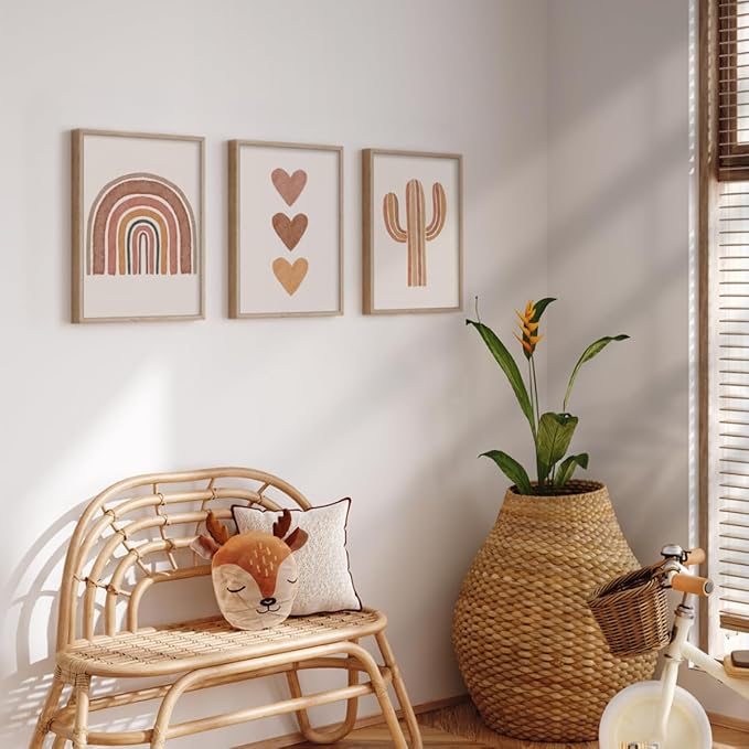 Canssape 6pcs Boho Baby Room Decor Poster, Canvas Wall Art Prints, Rainbow Nursery Wall Decor, Unframed Kids Wall Decor for Baby Girl Room Art, Heart Color, Animal Theme, Watercolor, 8x10 inch
