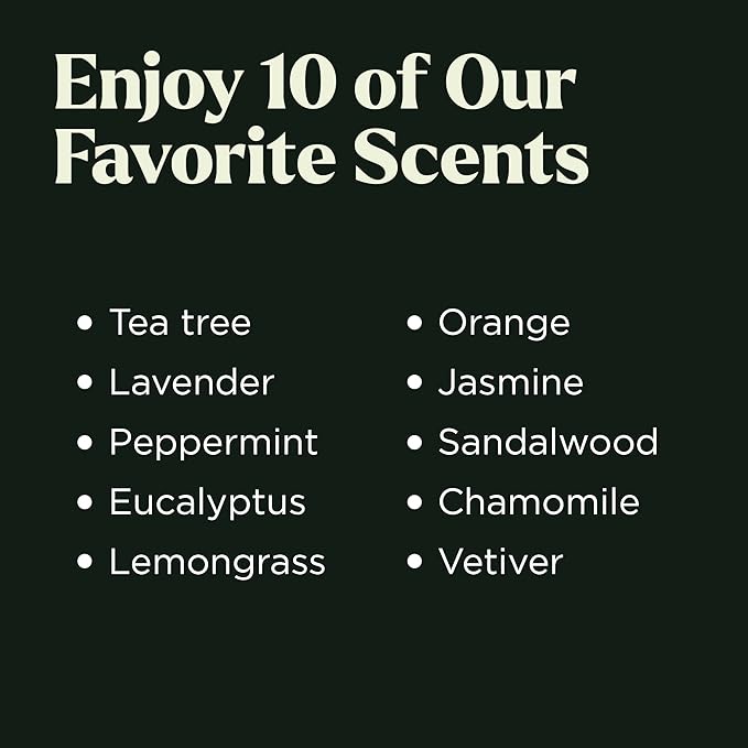 Essential Oils Set - 10pc Aromatherapy Oil in Portable Bag - Diffusers, Humidifiers, Yoga, DIY Cleaning Products, Candle Making - Peppermint, Tea Tree, Lavender, Eucalyptus, Lemongrass (10mL)