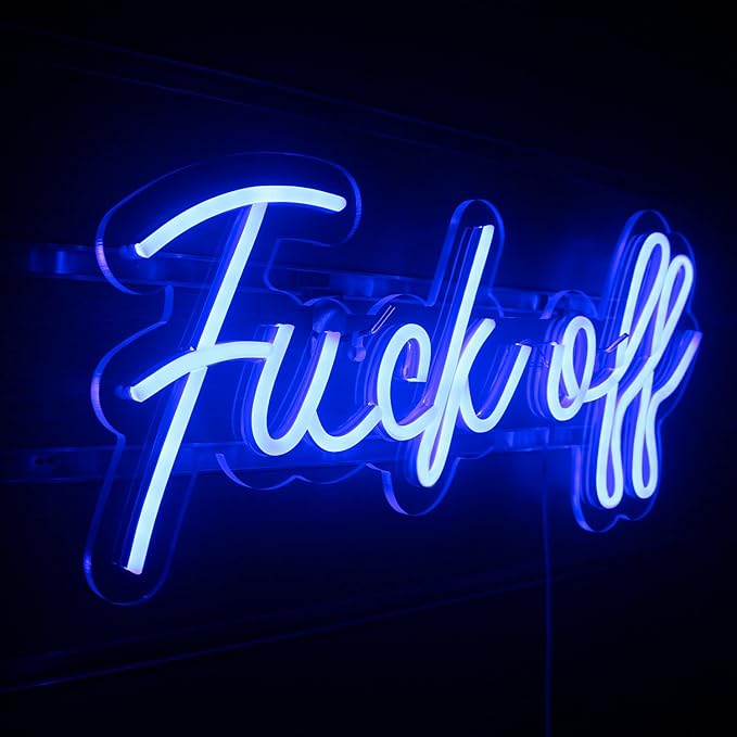 Neon Sign Fuck Off Blue Neon Lights for Wall Decor USB/Switch Operated Real Neon Wall Signs for Bedroom, Art Decorative Letter for Game Room,Bar Office Party Holiday Christmas,Aesthetic Décor for Living Room