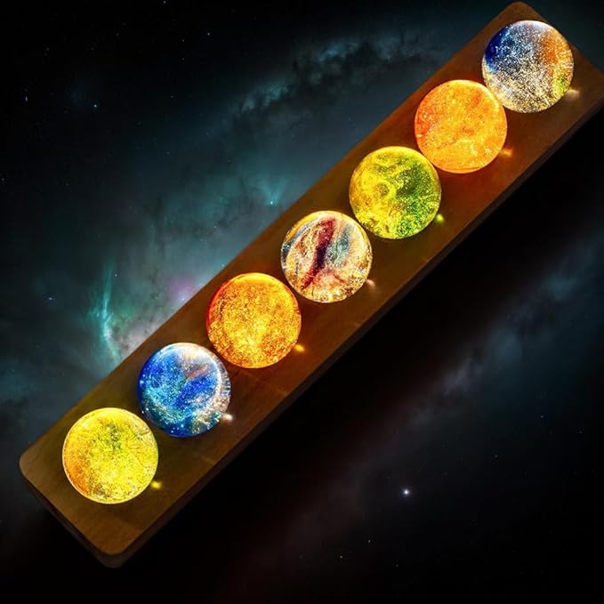 40mm Crystal Quartz Stones 7 Chakra Natural Healing Spheres with LED Wooden Stand for Meditation Positive Energy Night Light Decoration Balls Set for Home