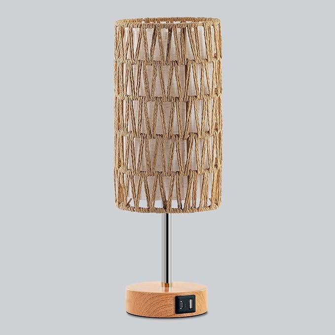 Yarra-Decor Bedside Lamp with USB Port - Touch Control Table Lamp for Bedroom (Rattan2)