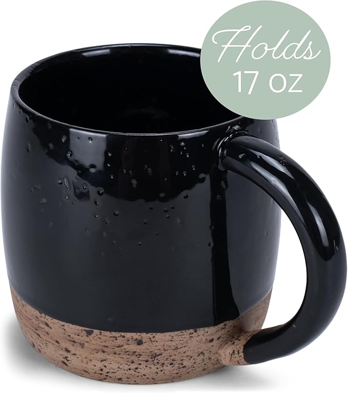 Elanze Designs Speckled Raw Bottom 17 ounce Ceramic Mug, Black