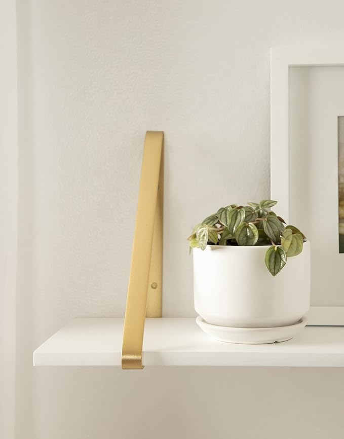 Kate and Laurel Soloman White Wooden Shelves with Gold Metal Brackets, 2 Piece Set