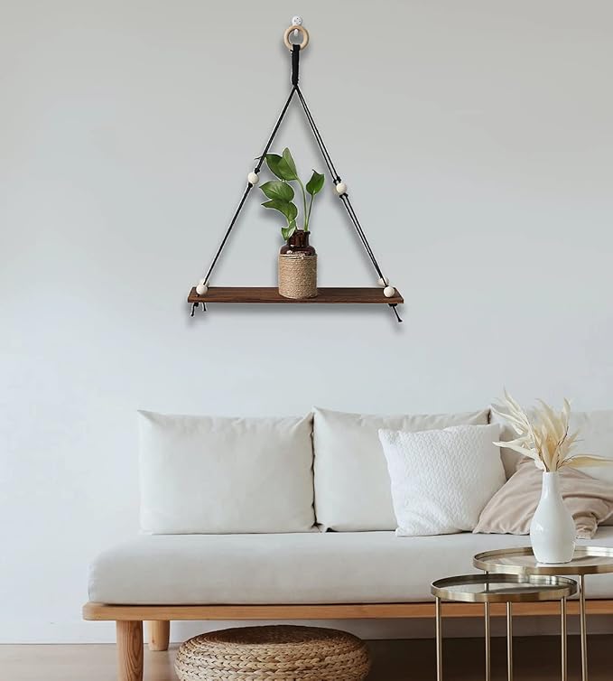 Artilady 2 Pack Wooden Wall Hanging Shelves - Macrame Hanging Plant Shelf Boho, Handmade Rustic Hanger Planter Rack Pot Stand Holder Storage Floating Shelves