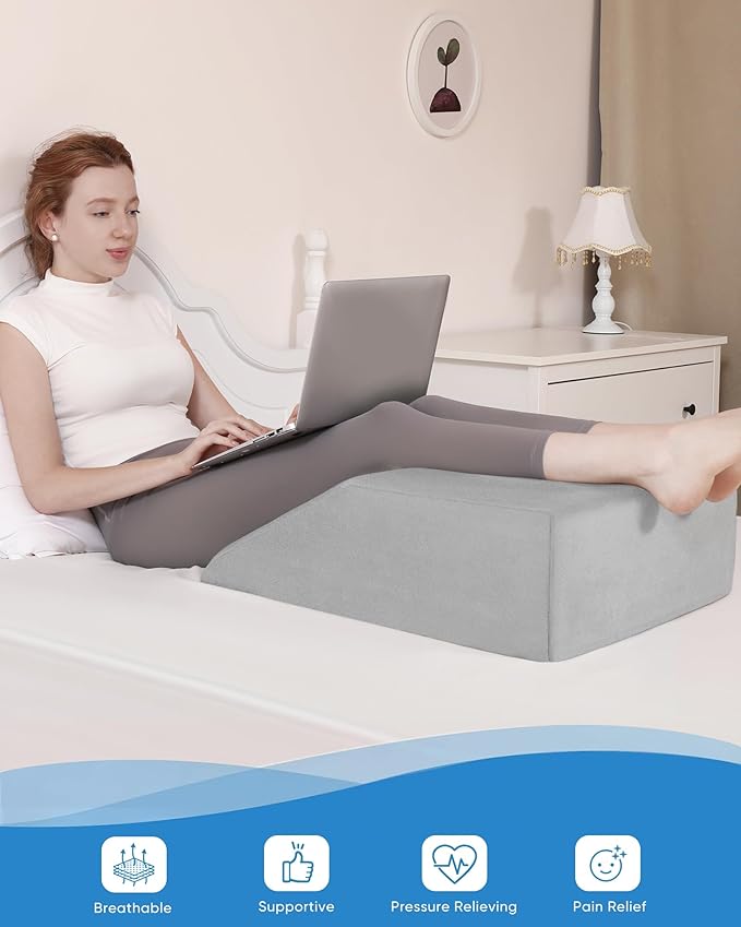 Leg Elevation Pillow - Memory Foam Wedge for Swelling, Circulation, Surgery Recovery, Sciatica, Elevated Wedge Pillow for Leg, Knee, and Hip Pain Relief with Portable Handle
