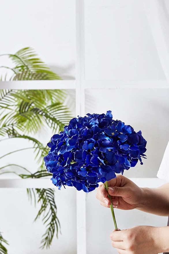 Hydrangea Silk Flower Heads 10 Royal Blue Artificial Hydrangea Silk Flowers Head for Wedding Centerpieces Bouquets DIY Floral Decor Home Decoration with Long Stems