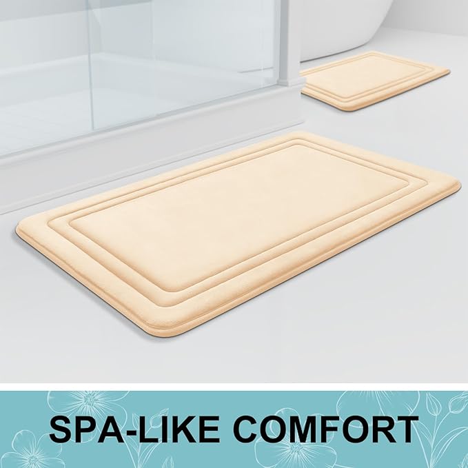 Grandaily Memory Foam Bath Mat Rug 36x24, Ultra Soft, Non-Slip and Absorbent Bathroom Rugs, Machine Wash Dry, Comfortable Bath Carpet for Bathroom Floor, Tub and Shower, Beige