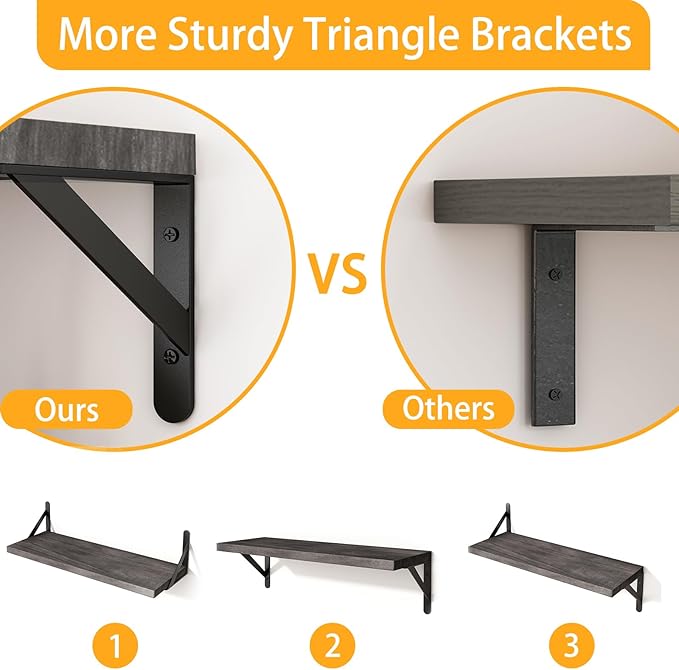 YGEOMER Floating Shelves for Wall, Different Sizes Weathered Gray Wall Shelves for Living Room, Bathroom, Bedroom, Kitchen, Home Decor (Set of 4)