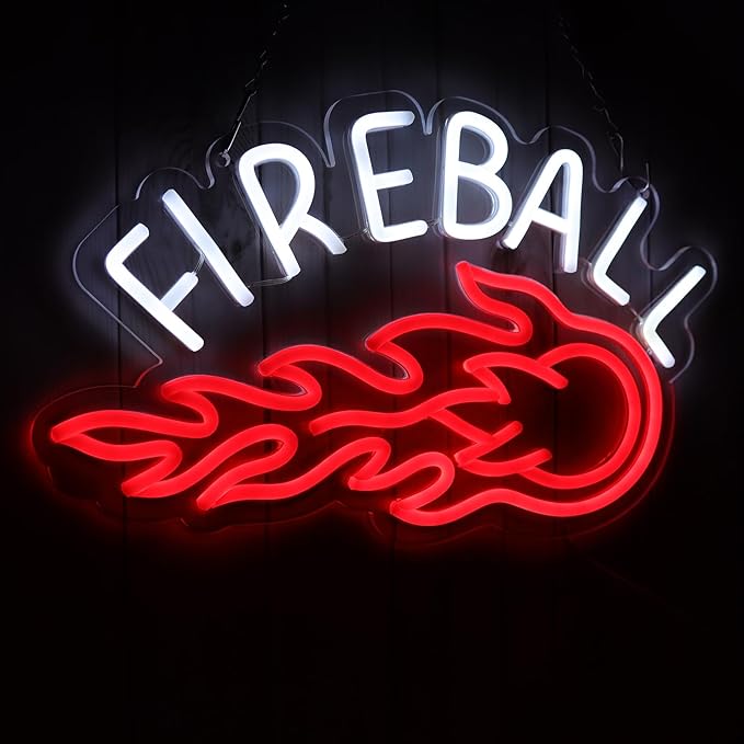 Neon Sign, LED Neon Light Sign 17x10, USB Powered Decorative Bar Open Sign for Home Bar Store Party Decor,FIREBALL Whiskey Neon Lights for Man Cave