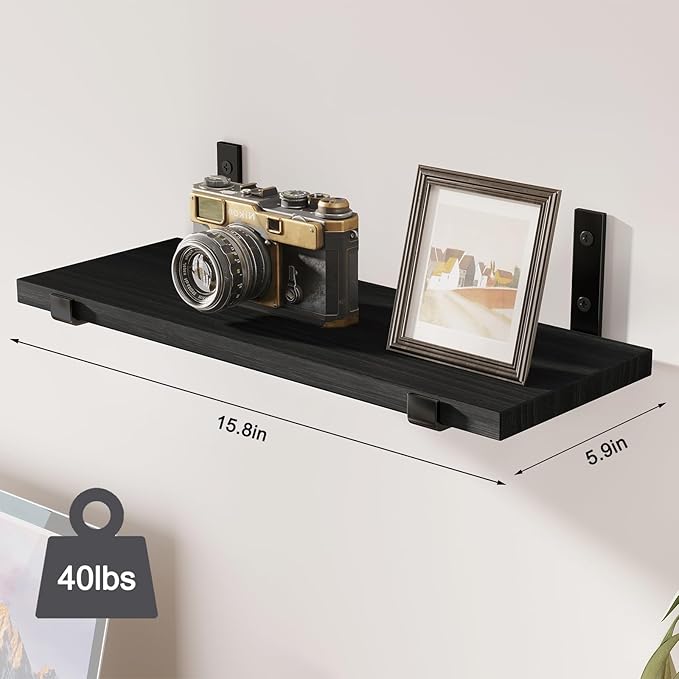 Fixwal 10 Pack Black Floating Shelves for Wall, Black Wall Book Shelves for Living Room Decor, Bedroom, Bathroom, Kitchen
