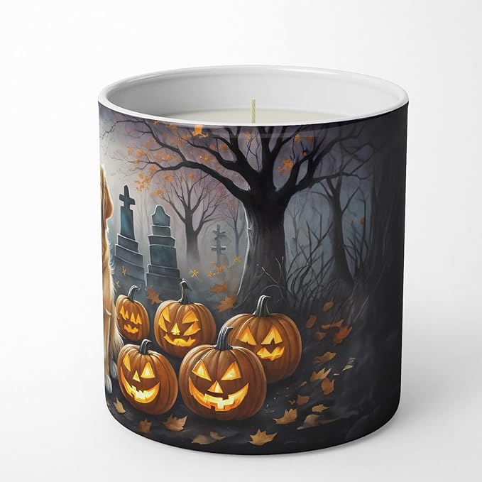 Caroline's Treasures DAC2041CDL Golden Retriever Spooky Halloween Decorative Soy Candle Nature Soy Wax Essential Oil Home Decor Ideal for Bedroom Kitchen Bath Office Gift, 10 oz