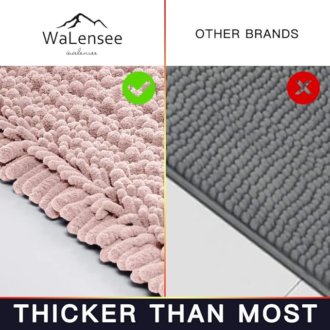 Walensee Bathroom Contour Rug Non Slip Toilet U Shaped Bath Mat (20x24, Dusty Pink) Water Absorbent Super Soft Shaggy Chenille Machine Washable Dry Extra Thick Perfect Absorbant Best Plush Carpet