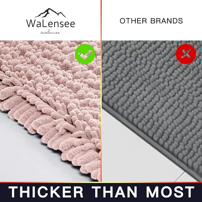 Walensee Bathroom Rug Non Slip Bath Mat (36x24 Inch Dusty Pink) Water Absorbent Super Soft Shaggy Chenille Machine Washable Dry Extra Thick Perfect Absorbant Best Large Plush Carpet for Shower Floor