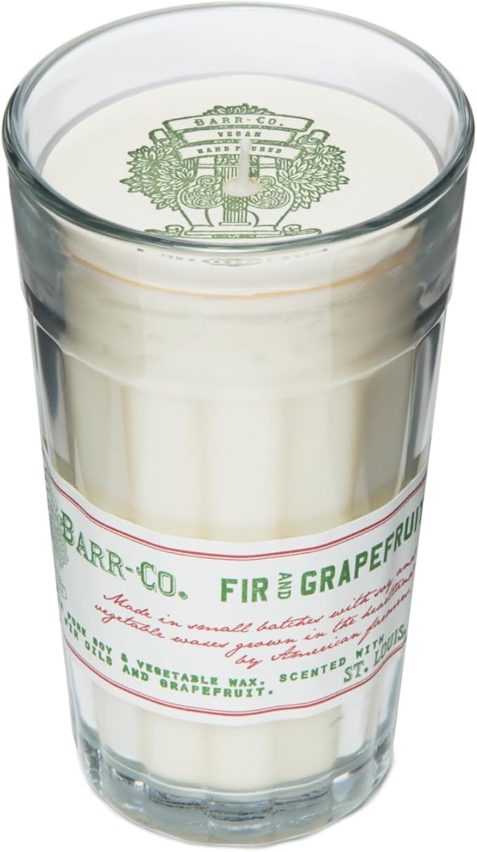 Barr-Co. Fir & Grapefruit Parfait Glass Candle, Woody Citrus Scent, 80-Hour Long Burning Soy Wax Candle, Scented Candles for Home & Bath, 10 oz