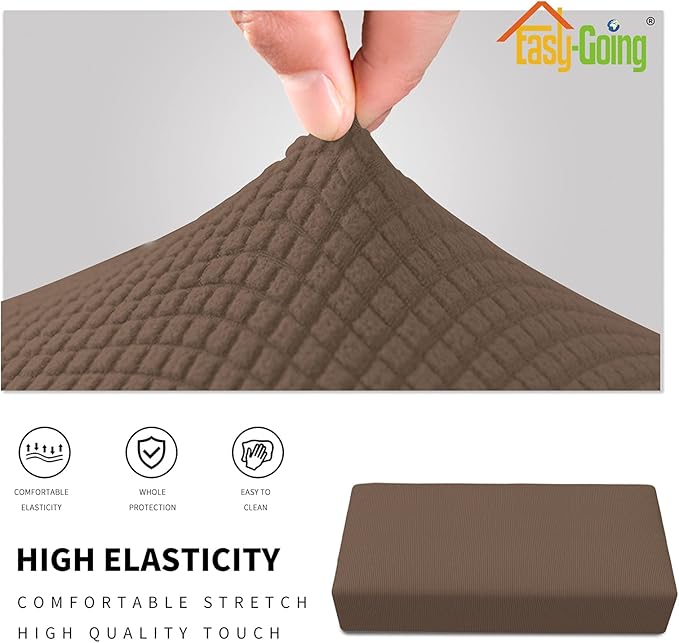 Easy-Going Stretch Ottoman Cover Folding Storage Stool Furniture Protector Soft Rectangle Slipcover with Elastic Bottom (Ottoman XX-Large, Brown)