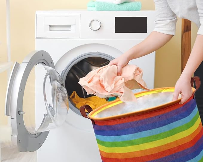 Rainbow Laundry Hamper,Kids Laundry Basket Collapsible Baby Storage Baskets for Kids Room Decor,Colourful Hamper,Toy Organizer,(Rainbow stripe) …