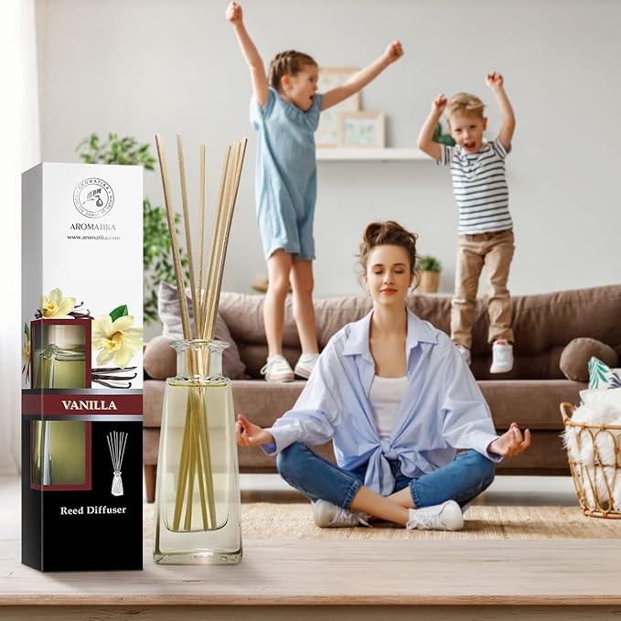 Reed Diffuser with Natural Essential Oil Vanilla 3 x 3.4 Fl Oz(100ml) - Scented Reed Diffuser - Gift Set with Bamboo Sticks - Best for Aromatherapy - SPA - Home - Office - Fitness Club