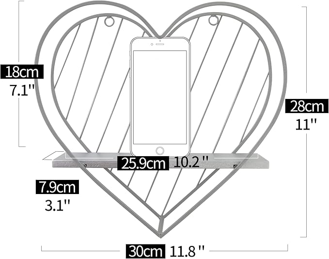 Afuly Wall Shelf Metal Grey Floating Shelves Heart Design Small Shelf Storage Rack Modern Romantic Farmhouse Style Cute Fancy Unique Nursery Room Bathroom Bedroom Wall Decor