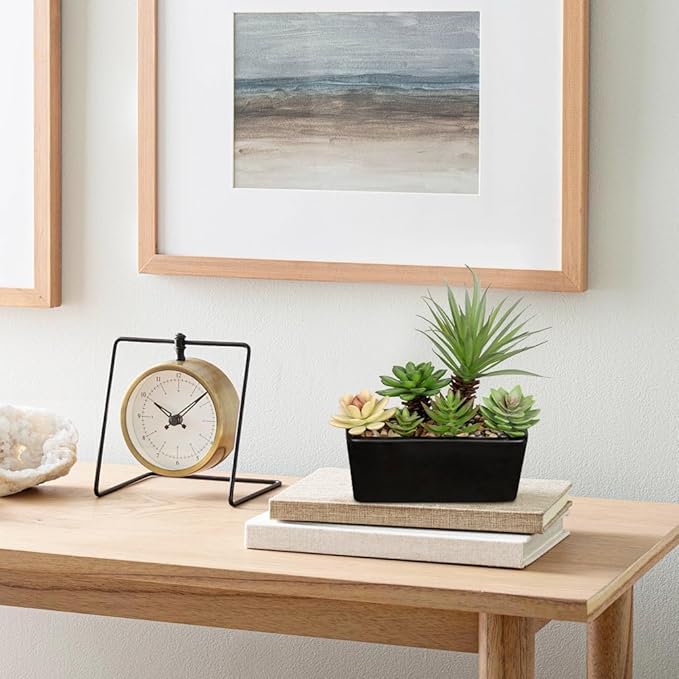 Artificial Succulents Plants in Black Ceramic Planter Assorted Faux Succulents in Pots Arrangement 8.7" Fake Succulent Potted Plant for Home Office Desk Bathroom Shelf Living Room Indoor Outdoor Decor