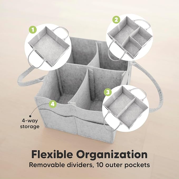 KeaBabies Diaper Caddy Organizer - Baby Organizer for Nursery, Car Storage Organizer, Baby Gift Basket, Changing Table Organizer, Portable Diaper Organizer Caddy for Girls, Boys (Classic Gray)