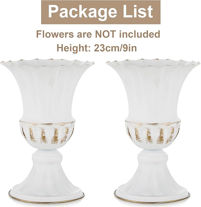 Sziqiqi Metal Vases for Fake Flowers Rustic White Flower Pot for Indoor Outdoor Elegant Floral Plant Holder for Garden Wedding Home Farmhouse Decor 9in