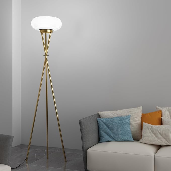 Led Tripod Floor Lamp, Three Colour Dimmable Torch Lamp, Torchiere Floor Lamp for Living Room, Bedroom, Office, Dorm Room - Gold