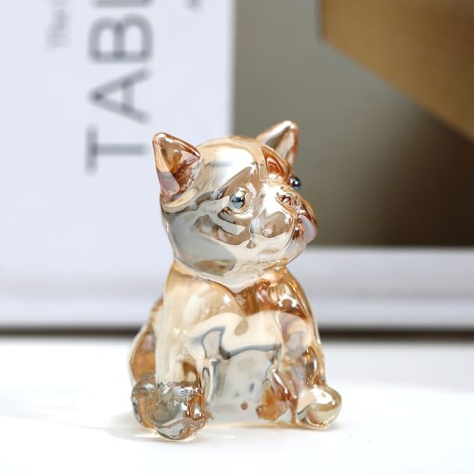 Crystal Glass Dog Figurine Glass Animal Decoration Siiting Bulldog Paperweight Hand Blown Glass Art Animal Collectible Figurines Gift for Women