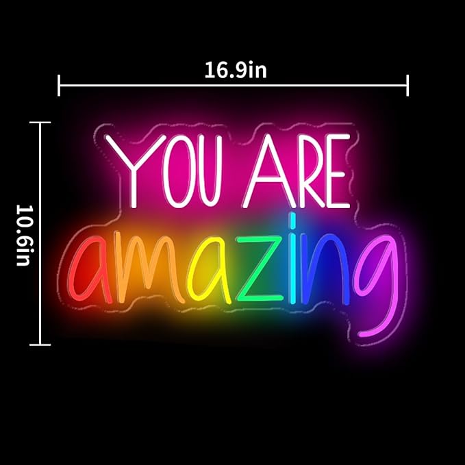 You Are Amazing Neon Sign Dimmable, USB You are Amazing LED Neon Light Sign for Wall Decor, Colorful LED Letter Light Up Sign for Living Room Bedroom Christmas Gift, 16.9" X 10.6"