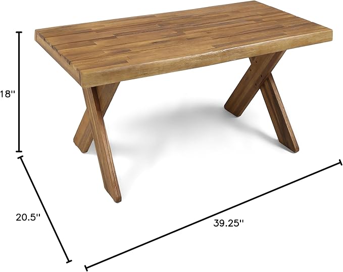 Christopher Knight Home Estelle Indoor Farmhouse Acacia Wood Coffee Table, Sandblast Teak Finish
