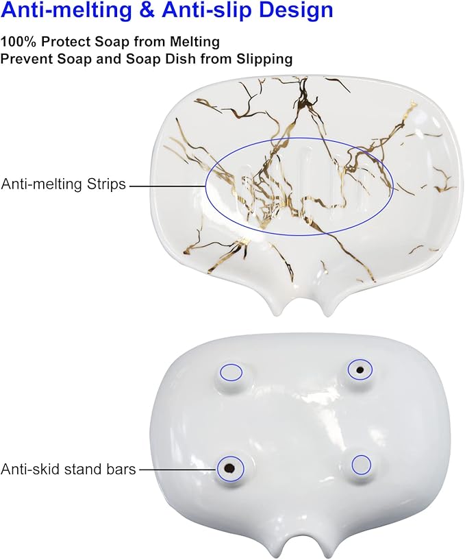 Ceramic Marble Texture Soap Dish,Self Draining Slot,Ceramic Self Draining Soap Dish Portable,Bathroom Accessories for Shower,Bathroom,Kitchen, Sink,Countertop,for Travelling,Camping,Gym
