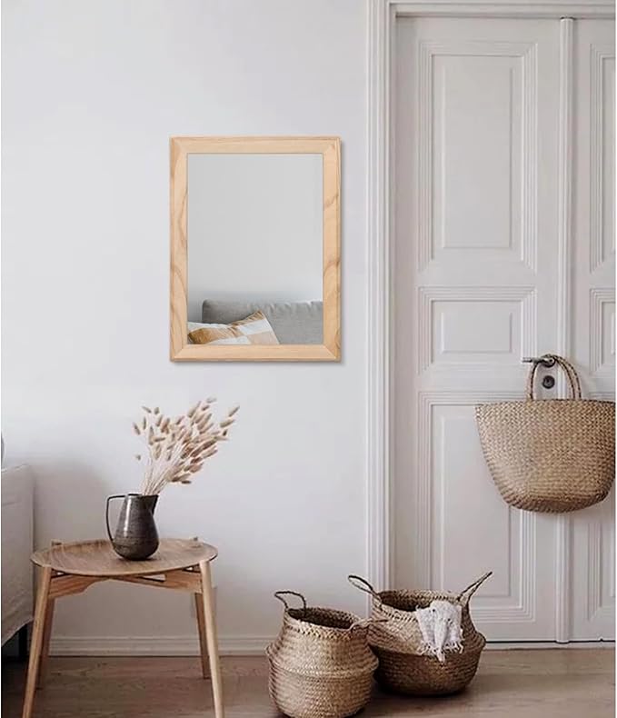 AAZZKANG Rustic Mirrors for Wall Rectangle Wood Frame Mirror Decorative for Farmhouse Bedroom Bathroom Living Room Small