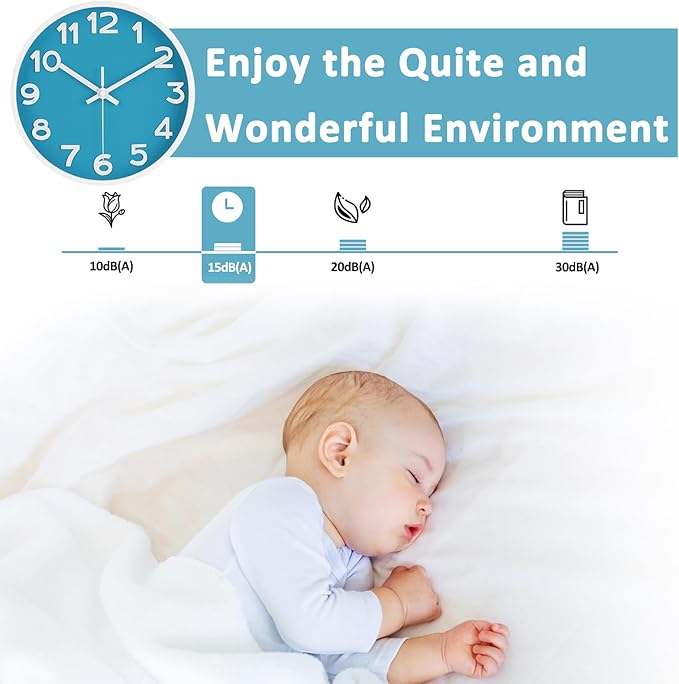 HIPPIH Wall Clock 2 Pack, 10 Inch Modern Wall Clocks Battery Operated, Non Ticking Silent Wall Clock, Simple Small Analog Wall Clock for Living Room, Bedroom, Kitchen, School, Office, Blue